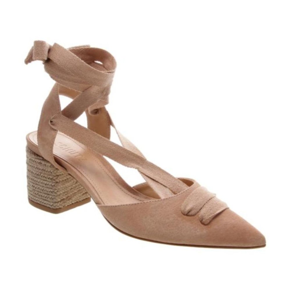 Schutz Brown Feba Point Toe Tie Up Lace Up Jute Leather Heels 36 6